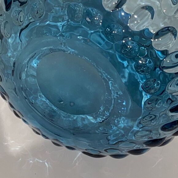 Blue Murano Hand Blown Thumbprint Art Glass Great Horned Glass Owl Vase Figurine - Picture 8 of 12